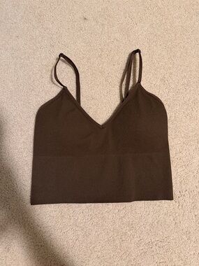 Women's Ribbed V-Neck Cropped Tank Top - Brown